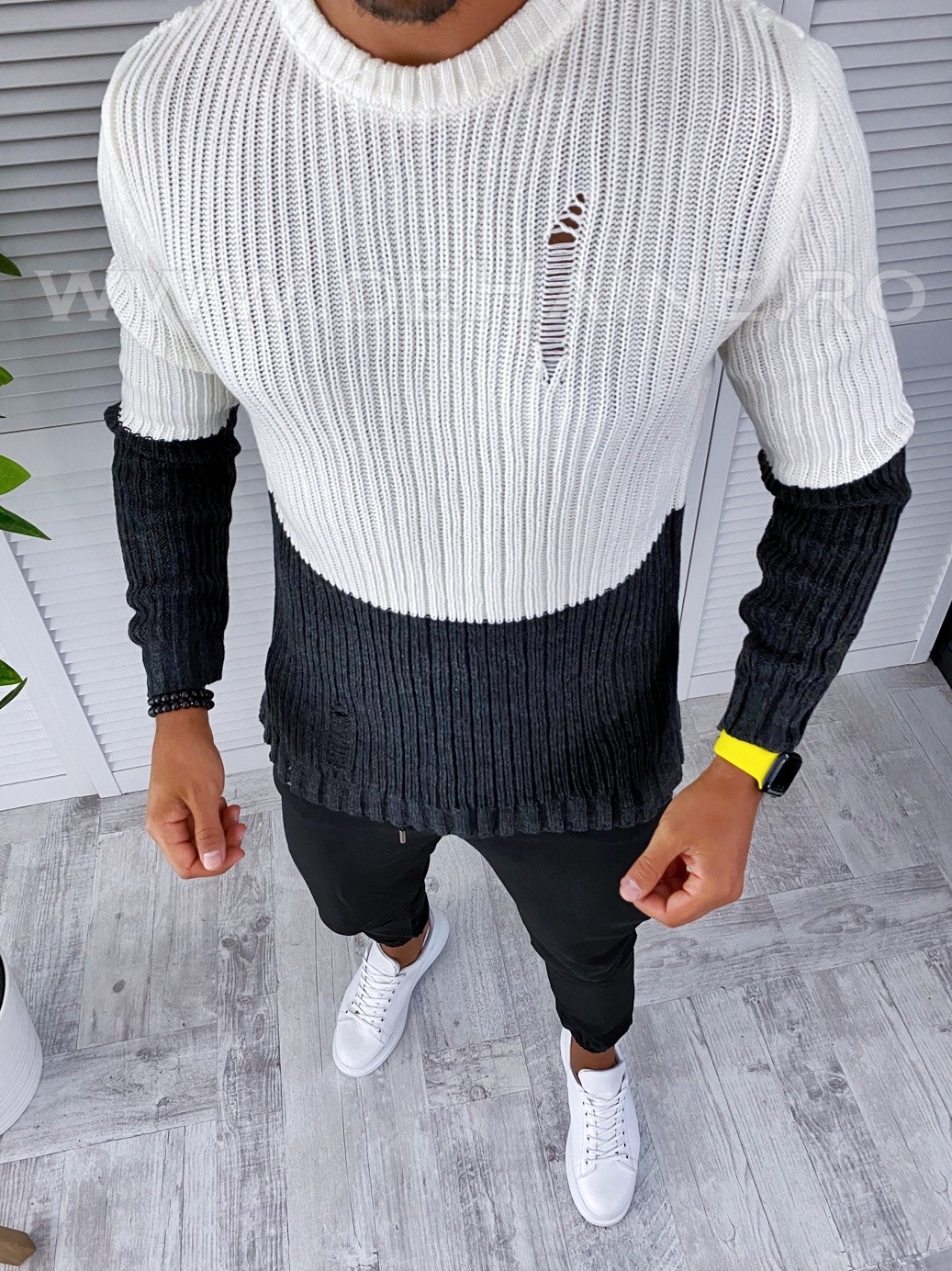 Pulover barbati gros gri inchis slim fit t3577 18-4